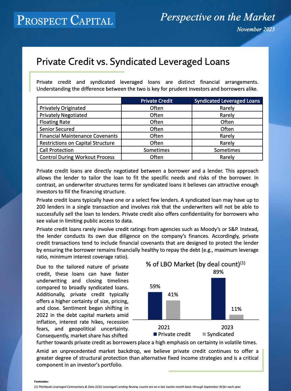 Private Credit vs. Syndicated Leveraged Loans - Prospect Capital